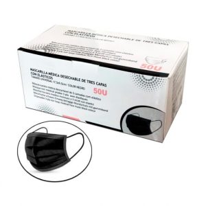 Mascarilla quirurgica 3 capas tipo IIR NEGRA (50 unid)